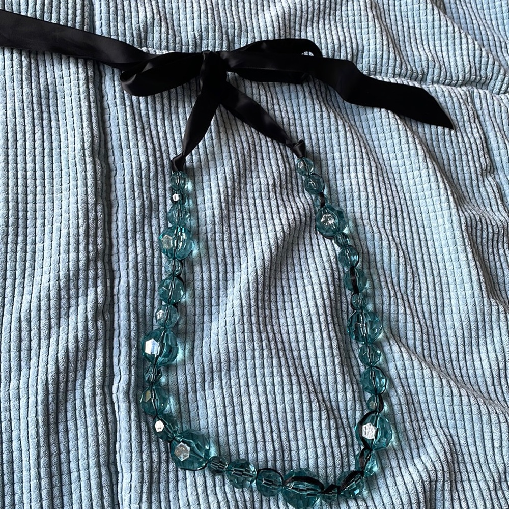 LOFT Turquoise Blue Bauble Ribbon Necklace